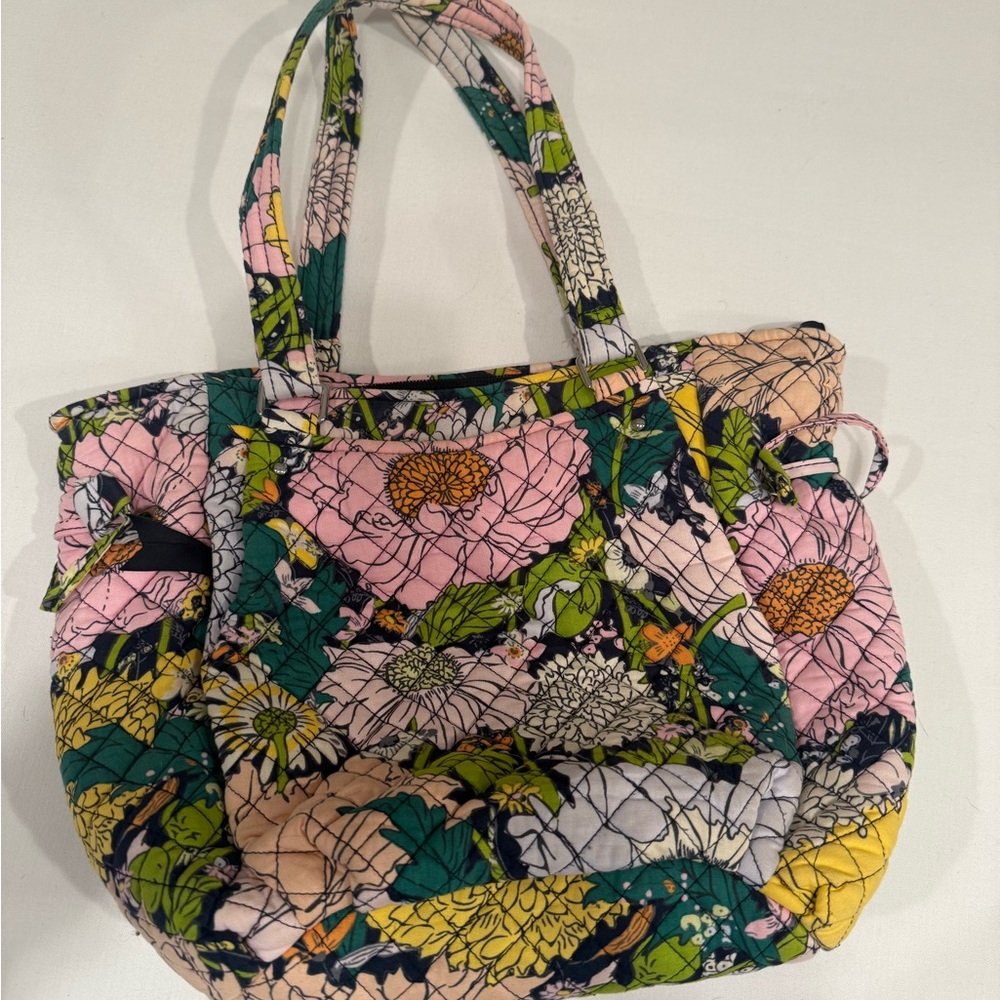 Vera Bradley Pink and Green Floral Quilted Tote